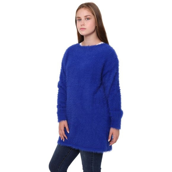WOMENS ELECTRIC BLUE OVERSIZED FUZZY SWEATER - OS - Picture 6 of 7